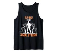 Fly Half by Day Zombie by Night Divertente Halloween Creepy Rugby Canotta