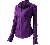 FLY HAWK Camicia Basic da Donna in Cotone Manica Lunga - Camicetta Casual Blusa Chiusura Bottoni Slim Formale Elegante - Camicia Shirt con Colletto Dritto, Ideale per Ufficio/Lavoro/Colloquio