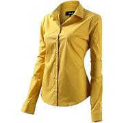 FLY HAWK Camicia Basic da Donna in Cotone Manica Lunga - Camicetta Casual Blusa Chiusura Bottoni Slim Formale Elegante - Camicia Shirt con Colletto Dritto, Ideale per Ufficio/Lavoro/Colloquio