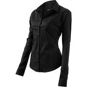 FLY HAWK Camicia Basic da Donna in Cotone Manica Lunga - Camicetta Casual Blusa Chiusura Bottoni Slim Formale Elegante - Camicia Shirt con Colletto Dritto, Ideale per Ufficio/Lavoro/Colloquio