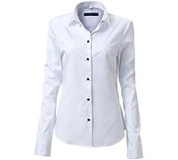 FLY HAWK Camicia Basic da Donna Manica Lunga - Camicetta Casual Blusa Chiusura Bottoni Slim Fit Formale Elegante in Fibra bambù - Camicia Shirt Ideale per Ufficio/Lavoro/Colloquio (Bianco, EU52)