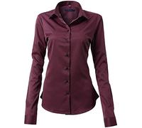 FLY HAWK Camicia Basic da Donna Manica Lunga - Camicetta Casual Blusa Chiusura Bottoni Slim Fit Formale Elegante in Fibra bambù - Camicia Shirt Ideale per Ufficio/Lavoro/Colloquio (Rosso, EU42)