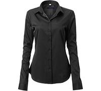 FLY HAWK Camicia Basic da Donna Manica Lunga - Camicetta Casual Blusa Chiusura Bottoni Slim Fit Formale Elegante in Fibra bambù - Camicia Shirt Ideale per Ufficio/Lavoro/Colloquio (Nero, EU46)