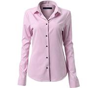 FLY HAWK Camicia Basic da Donna Manica Lunga - Camicetta Casual Blusa Chiusura Bottoni Slim Fit Formale Elegante in Fibra bambù - Camicia Shirt Ideale per Ufficio/Lavoro/Colloquio (Rosa, EU48)