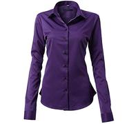 FLY HAWK Camicia Basic da Donna Manica Lunga - Camicetta Casual Blusa Chiusura Bottoni Slim Fit Formale Elegante in Fibra bambù - Camicia Shirt Ideale per Ufficio/Lavoro/Colloquio (Viola1, EU34)
