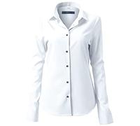 FLY HAWK Camicia Basic da Donna Manica Lunga - Camicetta Casual Blusa Chiusura Bottoni Slim Fit Formale Elegante in Fibra bambù - Camicia Shirt Ideale per Ufficio/Lavoro/Colloquio (Bianco2, EU34)