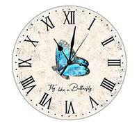 Fly Like A Butterfly Orologio da parete in legno con farfalle da appendere in stile shabby chic, movimento silenzioso a batteria, per camera da letto, soggiorno, cucina, casa e ufficio