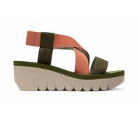 Fly London Sandali In Pelle Verde Rosa Oro Cupido YABI922FLY A Zeppa Per Donna