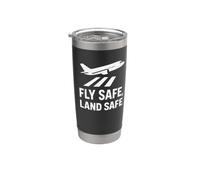 Fly Safe, Land Safe | Regalo per la giornata internazionale della sicurezza aerea Bicchiere termico in acciaio inox doppia parete
