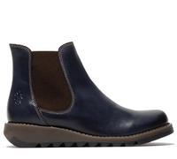 FLY SALV Chelsea in Pelle Blu da Donna, Stivaletti con Zeppa e Tacco Casual