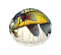 Fly Yellow Fish Print Cuffia da doccia riutilizzabile a doppio strato per capelli da bagno, mantiene i capelli asciutti, si adatta a tutte le teste