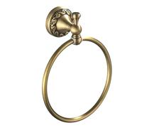 Flybath Porta Asciugamani Rotondo Antico Ottone con Vintage Squisito Motivo di Intaglio Anelli Portasciugamani Porta Asciugamano Bidet Bagno Cucina da Parete, Bronzo Spazzolato