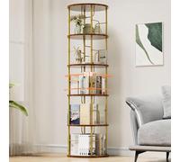 Flycity Libreria girevole a 5 ripiani, angolare a 360°, libreria rotonda girevole con speciale divisorio visibile, organizer stretto per soggiorno, piccoli spazi, oro
