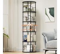 Flycity Libreria girevole a 5 ripiani, angolare a 360°, libreria rotonda girevole con speciale divisorio visibile, organizer stretto per soggiorno, piccolo spazio, nero
