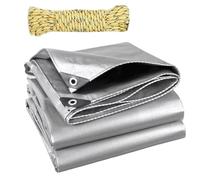 Flycn Telo Impermeabile Esterno, 1x6m 220g/m² Telone Occhiellato Impermeabile Rinforzato, Telo Protettivo Multiuso per Barche, Legno, Piscina, Mobili da giardino, Auto PE argento