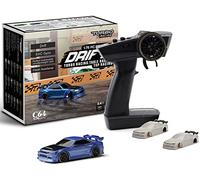 FLYCOLOR Turbo Racing 1:76 Scala Drift RC Auto con Gyro Mini Pieno Proporzionale RTR 2.4GHZ Telecomando con 2 Shell Corpo Sostituibile (C64-Blu)