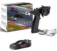 FLYCOLOR Turbo RC 1:76 Mini Sport Car 4CH 2.4GHZ Telecomando Proporzionale RTR Kit completo con 2 Shell Corpo Sostituibile (C74-Nero)