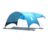 Flycoop Ombrellone da spiaggia con protezione UV UPF 50+, compatta e portatile, con ventilazione a 360°, corde antivento e paletti, per famiglia, viaggi, cortile, ombra del parco