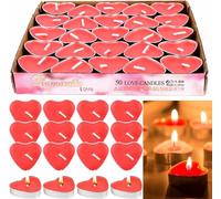 Flycppo Candela Romantica 50pcs Candele a Forma di Cuore,Candele Rosse Candele Tealight,Non Profumate per Adatto per San Valentino,Confessioni,Date,Matrimoni,Anniversario Decorazione
