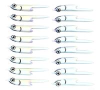 Flye Foils Plus - 8 paia di esche da pesca in argento, imitazione pelle di pesce, 41,4 x 7,7 mm, design realistico Silverside per pesca sul ghiaccio, compatibile con ami da 6 a 2/0, in plastica