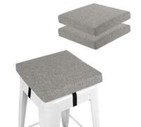 FlyGulls Set di 2 cuscini quadrati per sgabello da bar, antiscivolo, con laccetti, spessore 5 cm, con fodera lavabile in lavatrice (grigio chiaro, 30,5 x 30,5 cm)