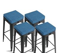 FlyGulls Set di 4 cuscini per sgabello da bar spessi 6,5 cm, con laccetti, antiscivolo, 30 x 30 cm, quadrati, con fodera lavabile, per interni, per bar, bistrot, impilabili, in metallo, blu