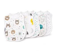 FlyIdeas Bavaglini Neonato Impermeabili 5 Pezzi, Bavette Pappa Assorbenti in Cotone con Velcro, per Rigurgiti, Dentizione, Svezzamento e Allattamento, Idea Regalo