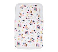 FlyIdeas Lenzuola Next to Me 83x50 cm, 100% Cotone - Set Biancheria Completo con Coprimaterasso Impermeabile - Lenzuola Compatibili Next2Me 50x83 / 80x50, Unicorni