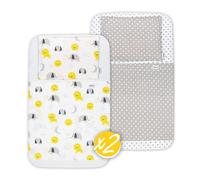 FlyIdeas Lenzuola Next2Me Set MAXI 8 pz 83x50cm, 100% Cotone Cert. con 2 Lenzuola Sotto, 2 Traverse Salva Pipi, 2 Lenzuola Sopra & 2 Federe Cuscino per Culle Fianco Letto (Baby Animals, 83x50 cm)