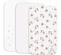 FlyIdeas Set 2 Lenzuola Culla 90x50 cm con Coprimaterasso Impermeabile - Lenzuola 100% Cotone Morbide e Traspiranti - Set Biancheria per Culla Neonato Compatibile con Kinderkraft Neste Up