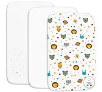 FlyIdeas Set 2 Lenzuola Culla 90x50 cm con Coprimaterasso Impermeabile - Lenzuola 100% Cotone Morbide e Traspiranti - Set Biancheria per Culla Neonato Compatibile con Kinderkraft Neste Up