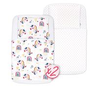 FlyIdeas Set da 8 lenzuola Minicuna per letto Next2Me 50 x 83 cm, 100% cotone Certif. con 2 lenzuola con angoli e 2 protezioni per materasso, impermeabili, 2 lenzuola e 2 federe per cuscini