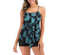 FLYILY Costume da Bagno a Due Pezzi Donna Canotta Stampata Pantaloncini da Donna(Greenleaf,XL)