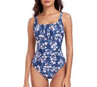 FLYILY Costumi da Bagno da Donna Ruched One Piece Costumi da Bagno Intero con Controllo della Pancia Push Up Beachwear Swimwear(WhiteFlower,XXL)