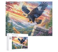 Flying Bald Eagle over Mountains with Blossoms Puzzle 500 Pezzi Per Adolescenti 14+ Attività Del Weekend Ragionamento Logico Regalo Per Giovani 500 PCS