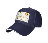 Flying Bees Daisy Honey Patterned Curved Brim Sport Black Baseball Cap regolabile, adatto per viaggi ed escursionismo., blu navy, Taglia unica