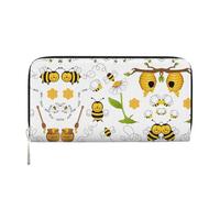 Flying Bees Daisy Honey Print Portafoglio a mano in pelle - Pochette lunga da donna, portafoglio leggero con più scomparti per carte di credito e tasca portamonete, nero, Taglia unica