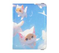 Flying Cat Angels - Portafoglio per passaporto e carte di vaccino, con blocco RFID, custodia per passaporto e documenti di viaggio, in pelle, Angeli Gatti Volanti, Taglia unica