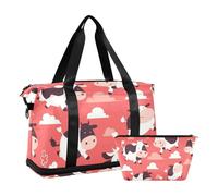 Flying Cow - Borsone da viaggio con cuore rosa, borsone sportivo con borsa da toilette per allenamento, set da 2 pezzi, Cuore rosa mucca volante, 1 size