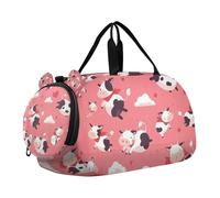Flying Cow Pink Heart Small Gym Bag con scomparto per scarpe leggera borsa da viaggio per nuoto, danza, balletto