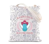 Flying Cowgirl Peanut Ball Inspire Tote Bag Labor and Delivery Infermiera Regalo Cowgirl L&D Infermiera Borsa OB-GYN Regalo, Flying Cowgirl T Regno Unito, INCHES