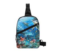 Flying Dove, borsa a tracolla con stampa a tracolla, per uomo e donna, pieghevole, per attività all'aperto, Delfini Tartaruga Marina Barriera Corallina, One Size, Zaino casual