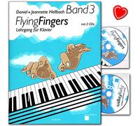 Flying Fingers Band 3 - Scuola di pianoforte (livello medio) di Daniel Hellbach con 2 CD e clip per spartiti colorata a forma di cuore
