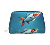 Flying Fish In The Ocean Print Pochette in pelle con cerniera Borsa cosmetica da viaggio, Borsa cosmetica in pelle, Pesce volante nell'oceano, taglia unica, Pesce volante nell'oceano, Taglia unica