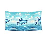 Flying Fish In The Oceans Stampa 1'Pack Banner Sign per Halloween, Decorazione da appendere per interni ed esterni, resistente ai raggi UV con fori in metallo