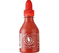 FLYING GOOSE Sriracha - Salsa di peperoncino affilata e dolce, tappo arancione, salsa speziata dalla Thailandia, confezione da 3 (3 x 200 ml)
