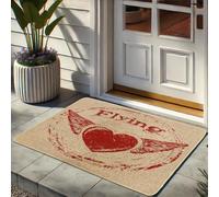 Flying Heart - Zerbino rustico, a forma di cuore, con ali per interni ed esterni, tappeto di benvenuto estivo, antiscivolo, assorbe la polvere, facile da pulire, 73,6 x 43,2 cm