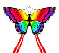Flying Hoofer Grande aquilone a farfalla per adulti e bambini dai 4 agli 8 anni e 8 - 12 anni, facile da volare, 140 x 71 cm, aquilone a linea singola per esterni, parco o spiaggia (arcobaleno)