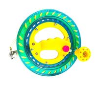Flying Hoofer Mulinello per aquiloni (verde) per bambini e adulti, diametro 18 cm, corda ad alta resistenza con connettore, manico grande, blocco di sicurezza, avvolgicavo per aquiloni per volo e