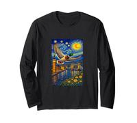 Flying Immigrant Mallard Duck in The Starry Night Painting Maglia a Manica